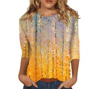 Blouse Femme Chic Et Élégant Ete Casual Haut Grande Taille Vetement Femme Ete Tshirt Col Rond Sport Imprimé T Shirt Tunique Tops Vente Flash du Jour Et Soldes(Jaune,L)