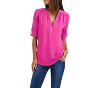 Blouse Femme Chic et élégant Fluide Haut Habillé Manche Longue Femme Chemise sans Repassage Hawaïenne Blanche Coton en Satin Fushia Surchemise Ete Chemisier Blanc