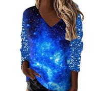 Blouse Femme Chic et élégant Haut Paillettes Impression Femme T-Shirt Top à Sequin Manches Longues Blouse Chic Tee Shirt Manche Longue Femme Col V Chemise Argent Or Tops pour Disco Soirée Club Fête
