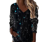 Blouse Femme Chic et élégant Haut Paillettes Impression Femme T-Shirt Top à Sequin Manches Longues Blouse Chic Tee Shirt Manche Longue Femme Col V Chemise Argent Or Tops pour Disco Soirée Club Fête