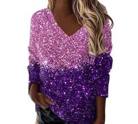Blouse Femme Chic et élégant Haut Paillettes Impression Femme T-Shirt Top à Sequin Manches Longues Blouse Chic Tee Shirt Manche Longue Femme Col V Chemise Argent Or Tops pour Disco Soirée Club Fête