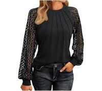 Blouse Femme Chic Et Élégant,Haut,Pull Femme Chic Et Elegant,Ensemble Manche Longue Dentelle,Tee Shirt Grande Taille,Tunique Cérémonie De Mariage Top Ete,Tenue De Ceremonie Soirée(Noir,XXL)