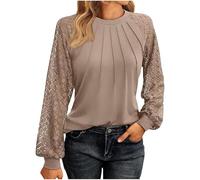 Blouse Femme Chic Et Élégant,Haut,Pull Femme Chic Et Elegant,Ensemble Manche Longue Dentelle,Tee Shirt Grande Taille,Tunique Cérémonie De Mariage Top Ete,Tenue De Ceremonie Soirée(Kaki,L)