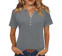 Blouse Femme Chic Et Élégant Women's Fashionable Casual V-Neck Button-Down Summer Printed Short-Sleeved Top 3XL