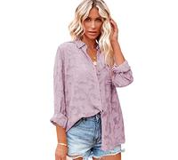 Blouse Femme Col V Manche Longue 3/4 Chemisier Dentelle Femme Chic Et Élégant Chemise Oversize Blouse Tunique Fluide Femme Grande Taille Chemisier Mousseline Manches Longues Femmes Casual Violet XL