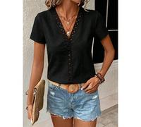 Blouse femme col V manches courtes patchwork dentelle, tenue de vacances, plage, escapade romantique, trajet quotidien, élégante minimaliste, top décontracté d'été, tenue d'été, nouveau style bureau/b