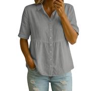 Blouse Femme Coton et Lin,Haut À Manches Courte Col V Bouton Ample Chemise Robe Oversize Couleur Unie LâChe Respirant Blouse Léger et Aéré Décontractée Hauts Printemps eté Chic T-Shirt