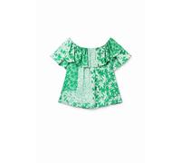 Desigual, Femme, Blouses et Chemises, Vert, Taille: 36 FR Tee-shirt vert à motifs Boho Chic avec logo