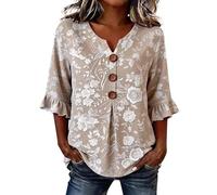 Blouse Femme Élégante Et Décontractée Col V Manches Trois Quarts Ornées De Volants Style Bohème Modèle Tendance Adaptée À Différentes Occasions Estivales(1A-Rose Gold, S)