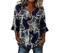 Blouse Femme Élégante Et Décontractée Col V Manches Trois Quarts Ornées De Volants Style Bohème Modèle Tendance Adaptée À Différentes Occasions Estivales(1B-Black, M)