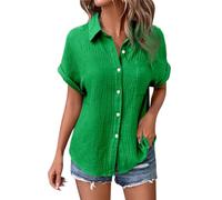 Blouse Femme Ete Chemisier Manche Courte Tee Shirt Col V Vetements Mode Chemisiers Et Blouses Chemise en Lin Tunique Surchemise Coton Chic Elegant Longue Haut Vetement Top Élégant,3-Vert,XL