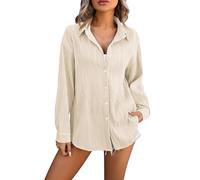 Blouse Femme Ete Fluide,Chemise Ample à BoutonnéE pour Femmes à La Mode DéContractéE Confortable Texture OnduléE VêTements pour Femmes