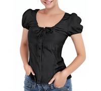 Blouse Femme Grande Taille - Chemisier d'été féminin à Manches Courtes avec nœud pour Un Style français élégant et décontracté idéal pour Le Quotidien et Les Occasions spéciales