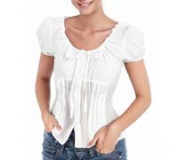 Blouse Femme Grande Taille - Chemisier d'été féminin à Manches Courtes avec nœud pour Un Style français élégant et décontracté idéal pour Le Quotidien et Les Occasions spéciales