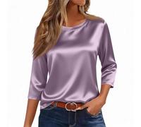 Blouse Femme Grande Taille Manche 3/4 Printemps Tshirt Tendance Jogging Comfy Tee Shirt Col Rond Uni Bouffante