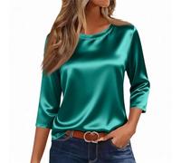 Blouse Femme Grande Taille Manche 3/4 Printemps Tshirt Tendance Jogging Comfy Tee Shirt Col Rond Uni Bouffante