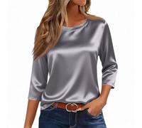 Blouse Femme Grande Taille Manche 3/4 Printemps Tshirt Tendance Jogging Comfy Tee Shirt Col Rond Uni Bouffante