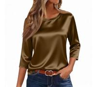 Blouse Femme Grande Taille Manche 3/4 Printemps Tshirt Tendance Jogging Comfy Tee Shirt Col Rond Uni Bouffante