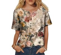 Blouse Femme Grande Taille Manche Courte Ete Tunique Plage Personnalisé Plage Originaux Col Rond Bouton Mes Commandes Passées Sexy avec Poche Imprimé Chemisier Fleurie Thee Shirts Femmes XXL
