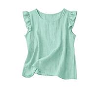 Blouse Femme Manches Courtes Courtes Col Rond Décorée De Volants Teinte Unie Tendance Souple Adaptée À Toutes Les Jolies Occasions Estivales(Mint Green, M)