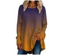Blouse Femme Manches Longues Tie Dye Col Rond Casual Tendance Vêtements Regular Mi Saison Tee Shirt Yoga Femme Tunique Randonnée Pyjama Adulte Confortable Chemise Marron XL