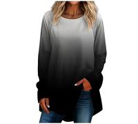 Blouse Femme Manches Longues Tie Dye Col Rond Extérieur Outdoor Chemise Classique Mi Saison Chemise Oversize Femme Vêtements Fluide Pull Grande Taille Femme Plein Air Tee Shirt Gris Foncé XXL