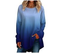 Blouse Femme Manches Longues Tie Dye Col Rond Vintage Automne Tenue Fitness Survêtements Sweatshirt Chic T-Shirt Respirant Bleu Foncé L