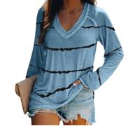 Blouse Femme - MISSMAO - Tie-dye - Col en V - Manches Longues - Bleu Ciel M