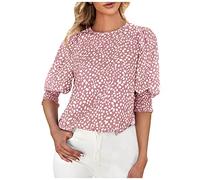 Blouse Femme Points Blancs Imprimé Hauts Chic et Élégant Chemisier à Manches Bouffantes Mode Été Manches Courtes Blouse Coupe Ample Col Rond T-Shirt Léger et Respirant Hauts