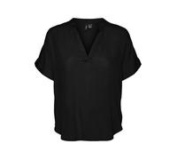 Vero Moda Top casual à encolure fendue – chemisier manches courtes, ourlets reversés Noir XL
