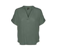 VERO MODA Women Top Casual Splitneck Turned-up Cuffs Blouse Short Sleeve, Couleurs:Vert-2, Taille:XS