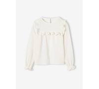 Blouse fille à volant en gaze de coton écru 8A