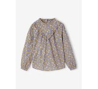 Blouse fille à volants imprimée fleurs olive 4A