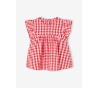 VERTBAUDET Blouse imprimée Fille Manches Courtes à Volants Carreaux Rouge 10A