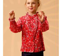 Blouse Fleurie Avec Col À Volants Lili Rose Rouge 9/10A