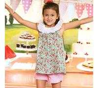 Blouse fleurie liberty été col 2-en-1 aurore vert d'eau rouge 5/6A