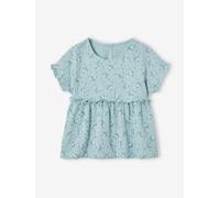 Blouse imprimée en gaze de coton fille bleu grisé 8A