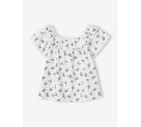 VERTBAUDET Blouse Imprimée Fleurs Fille Manches Courtes Jean Blanc 2A