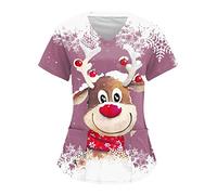 Blouse Infirmiere Femme Blouse Médicale De Noël À Col En V Ultra Douce À Manches Courtes Avec Poches Pour Femme