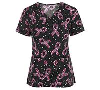 Blouse Infirmiere Femme,Chemisiers Et Blouses Femme Imprimé à Col en V pour Femmes Haut à Manches Courtes Décontracté à La Mode pour Soignante Blouse Estheticienne Professionnelle(Pink,XXL)