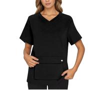Blouse Infirmiere Femme col en V Manches Courtes Médicale Élastique avec Poches et esthticienne Chemise Uniforme Anti-Rides Multiples Infroissable Confortable Blouse Tenue Aide Hopital Clinique