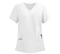 Blouse Infirmiere Femme col en V Médicale Manches Courtes avec Poches et esthticienne Élastique Chemise Uniforme Anti-Rides avec boutons Respirant Confortable Vêtements Blouse Hopital Clinique