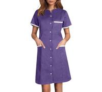 Blouse Infirmiere Femme Tunique Médicale Femme Col en V Manche Courte Uniforme De Travail Robe D'infirmière Uniforme De Travail Tenue Aide Soignante Professionnelle avec Poches (02 Purple, L)