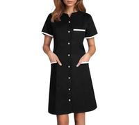 Blouse Infirmiere Femme Tunique Médicale Femme Col en V Manche Courte Uniforme De Travail Robe D'infirmière Uniforme De Travail Tenue Aide Soignante Professionnelle avec Poches Vêtements (02 Black, M)