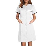 Blouse Infirmiere Femme Tunique Médicale Femme Col en V Manche Courte Uniforme De Travail Robe D'infirmière Uniforme De Travail Tenue Aide Soignante Professionnelle avec Poches Vêtements (02 White, M)