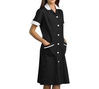Blouse Infirmiere Femme Tunique Médicale Femme Col en V Manche Courte Uniforme De Travail Robe D'infirmière Uniforme De Travail Tenue Aide Soignante Professionnelle avec Poches Vêtements (01 Black, L)