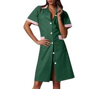 Blouse Infirmiere Femme Tunique Médicale Femme Col en V Manche Courte Uniforme De Travail Robe D'infirmière Uniforme De Travail Tenue Aide Soignante Professionnelle avec Poches (05 Green, XXL)