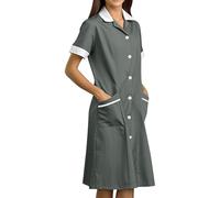Blouse Infirmiere Femme Tunique Médicale Femme Col en V Manche Courte Uniforme De Travail Robe D'infirmière Uniforme De Travail Tenue Aide Soignante Professionnelle avec Poches (01 Grey, XXL)