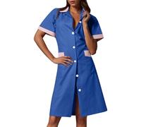 Blouse Infirmiere Femme Tunique Médicale Femme Col en V Manche Courte Uniforme De Travail Robe D'infirmière Uniforme De Travail Tenue Aide Soignante Professionnelle avec Poches Vêtements (05 Blue, M)
