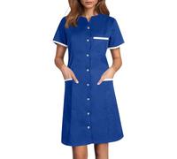 Blouse Infirmiere Femme Tunique Médicale Femme Col en V Manche Courte Uniforme De Travail Robe D'infirmière Uniforme De Travail Tenue Aide Soignante Professionnelle avec Poches Vêtements (02 Blue, L)